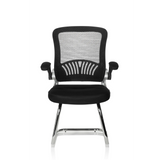 Black Cantilever chair FLYER PRO V with mesh back, armrests and sled base by hjh OFFICE – 360-degree view (front view 0°)