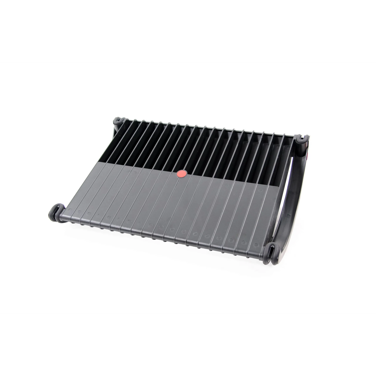 Black Footrest PODI with ribbed structure and side handles by hjh OFFICE – 360-degree view (front three-quarter view 55°)