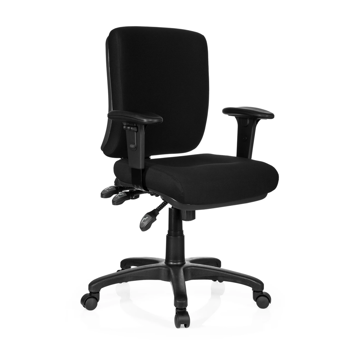 Black Professional Office Chair ZENIT BASE with armrests and five-caster base by hjh OFFICE – 360-degree view (front three-quarter view 40°)