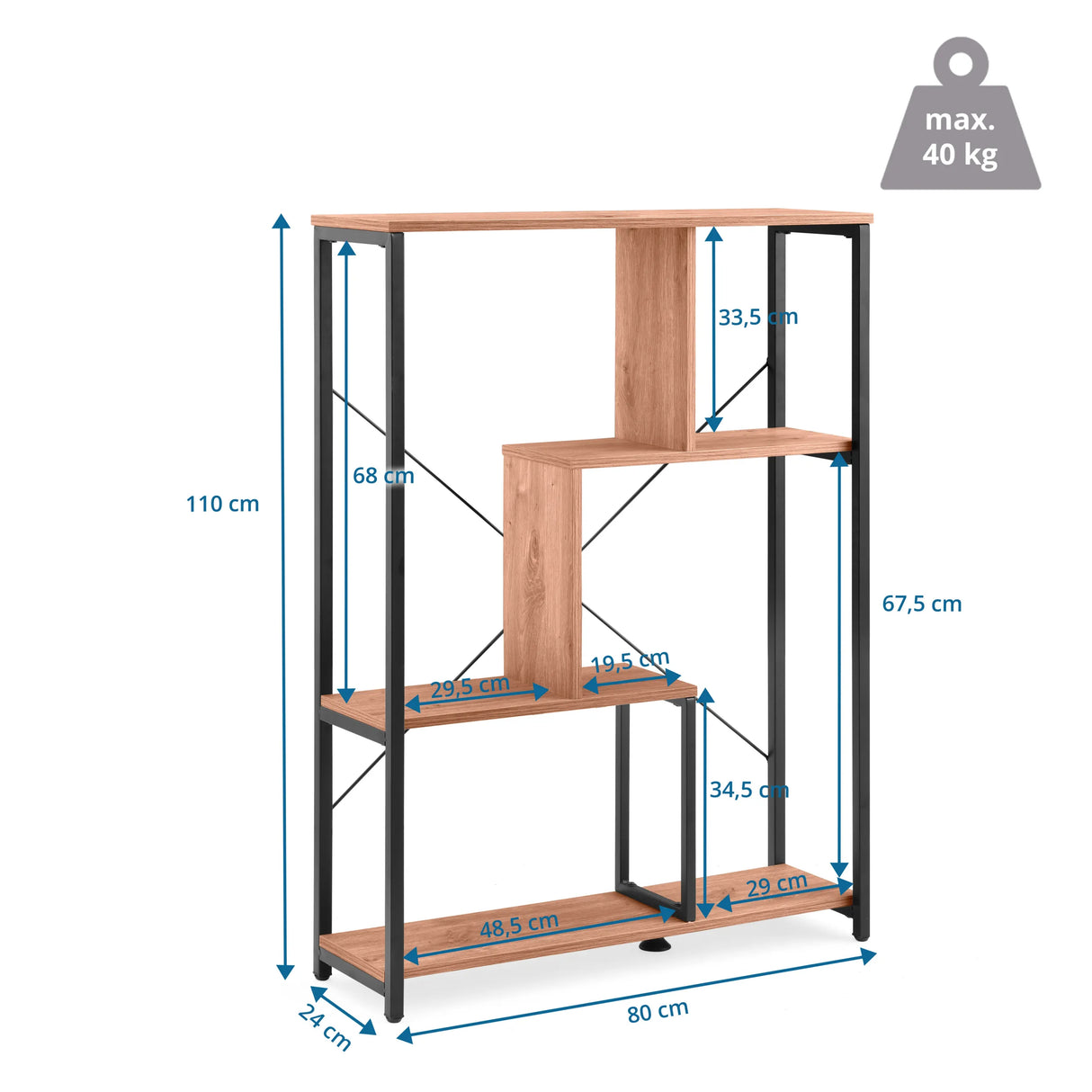 Dimensional drawing of the Shelf Kalag Eco with 110 × 80 cm and a load capacity of 40 kg by hjh LIVING