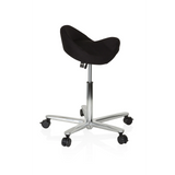 Black Saddle stool MOVE-TEC 3D PRO I with a five-caster star base by hjh OFFICE – 360-degree view (side profile 80°)