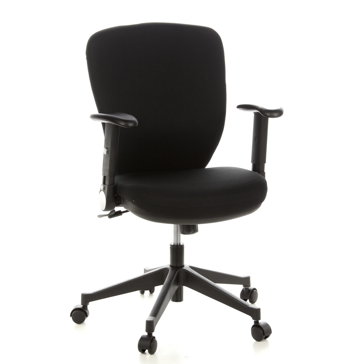 Black Professional Office Chair TRAFFIC 20 with armrests and five-caster base by hjh OFFICE – 360-degree view (front view 20°)