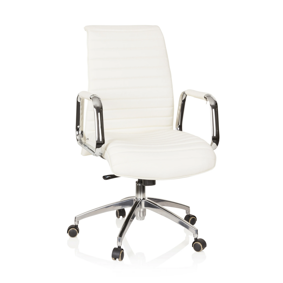 Cream white Professional Executive Chair ASPERA 10 with armrests and five-caster base by hjh OFFICE – 360-degree view (front view 20°)