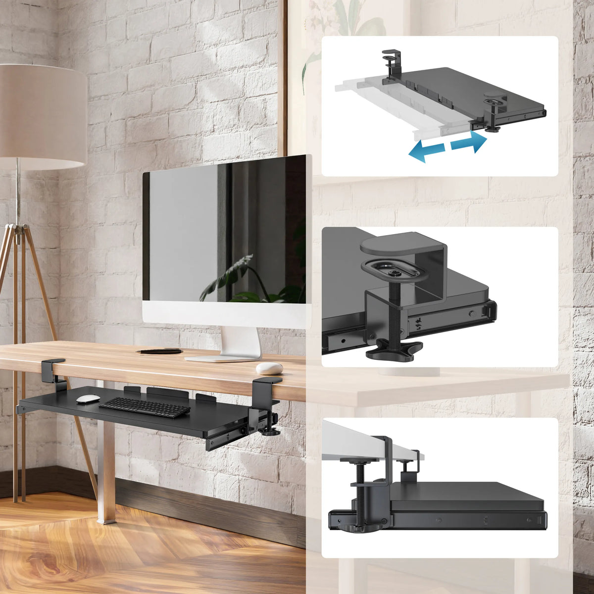 Black coated Keyboard tray VM-KB with adjustable mounting device by hjh OFFICE