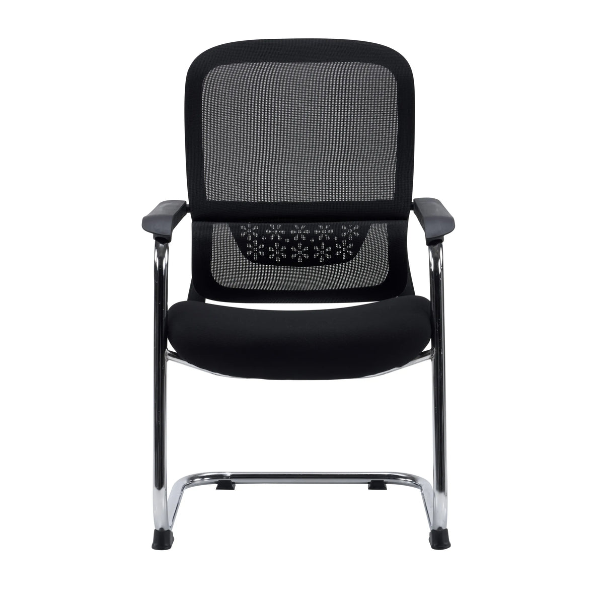 Black Ergomy Meet cantilever chair with mesh back, armrests and chrome frame by hjh OFFICE – 360-degree view (front view 0°)