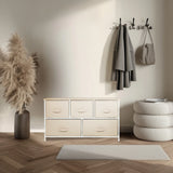 Beige Chest of drawers FOLDAR with five fabric drawers and a white frame by hjh LIVING