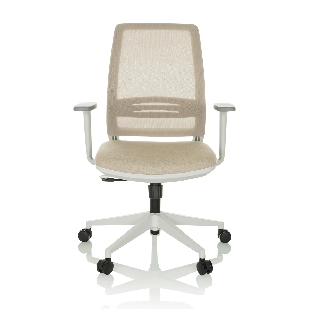 Beige Home Office Chair PROFONDO ECO W with mesh back and five-caster base by hjh OFFICE – 360-degree view (front view 0°)