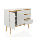 White Sideboard TAROLO I with an open door and one drawer on wooden legs by hjh LIVING