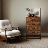 Brown Chest of drawers VINSTRA with four drawers and a black metal frame by hjh LIVING