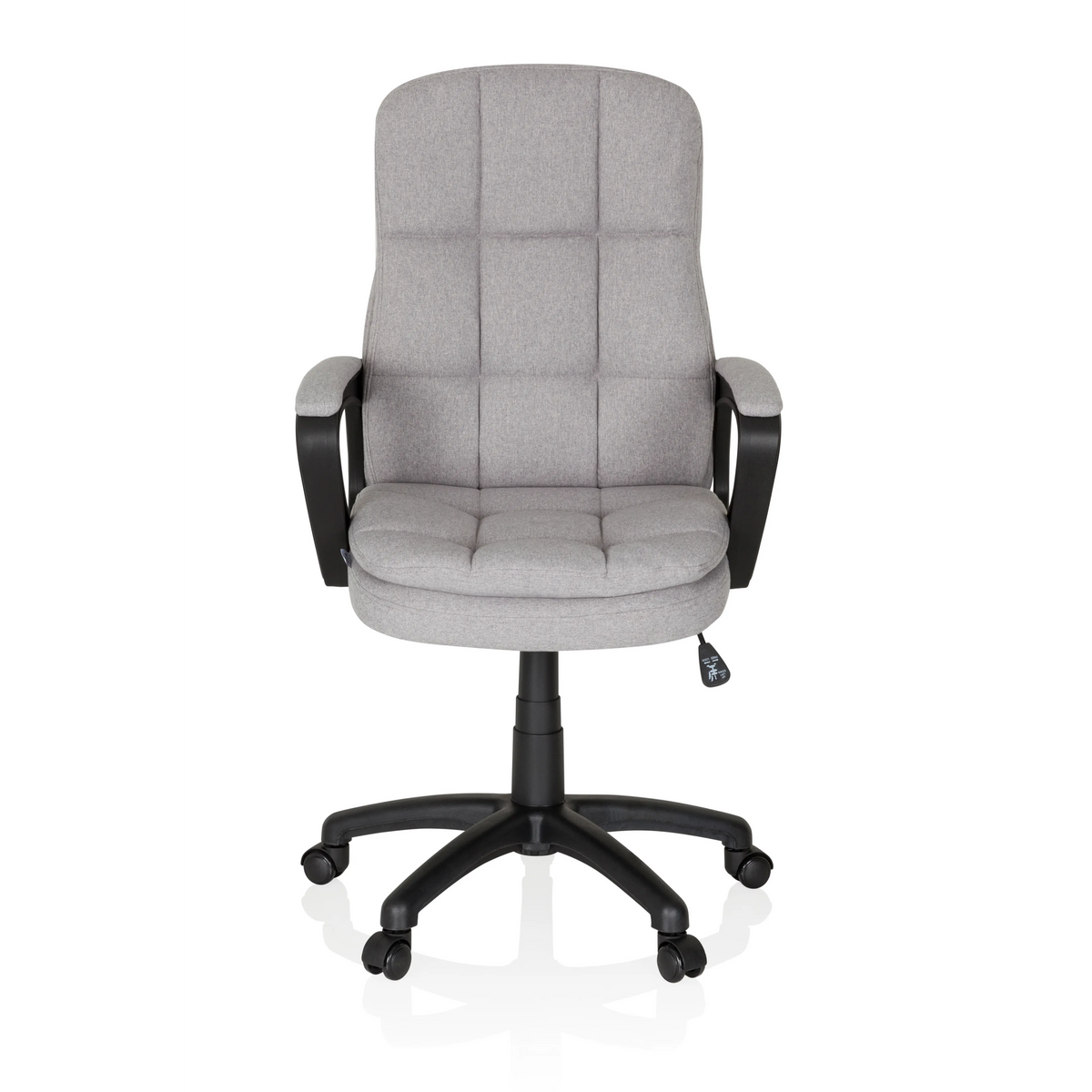 Grauer Home-Office-Chefsessel RELAX CX 120 mit gestepptem Bezug und Fußkreuz mit fünf Rollen von MyBuero – 360-Grad-Ansicht (Frontansicht 0°)