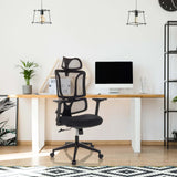 Black ERGOMY home office chair with mesh backrest and armrests at a desk by MyBuero
