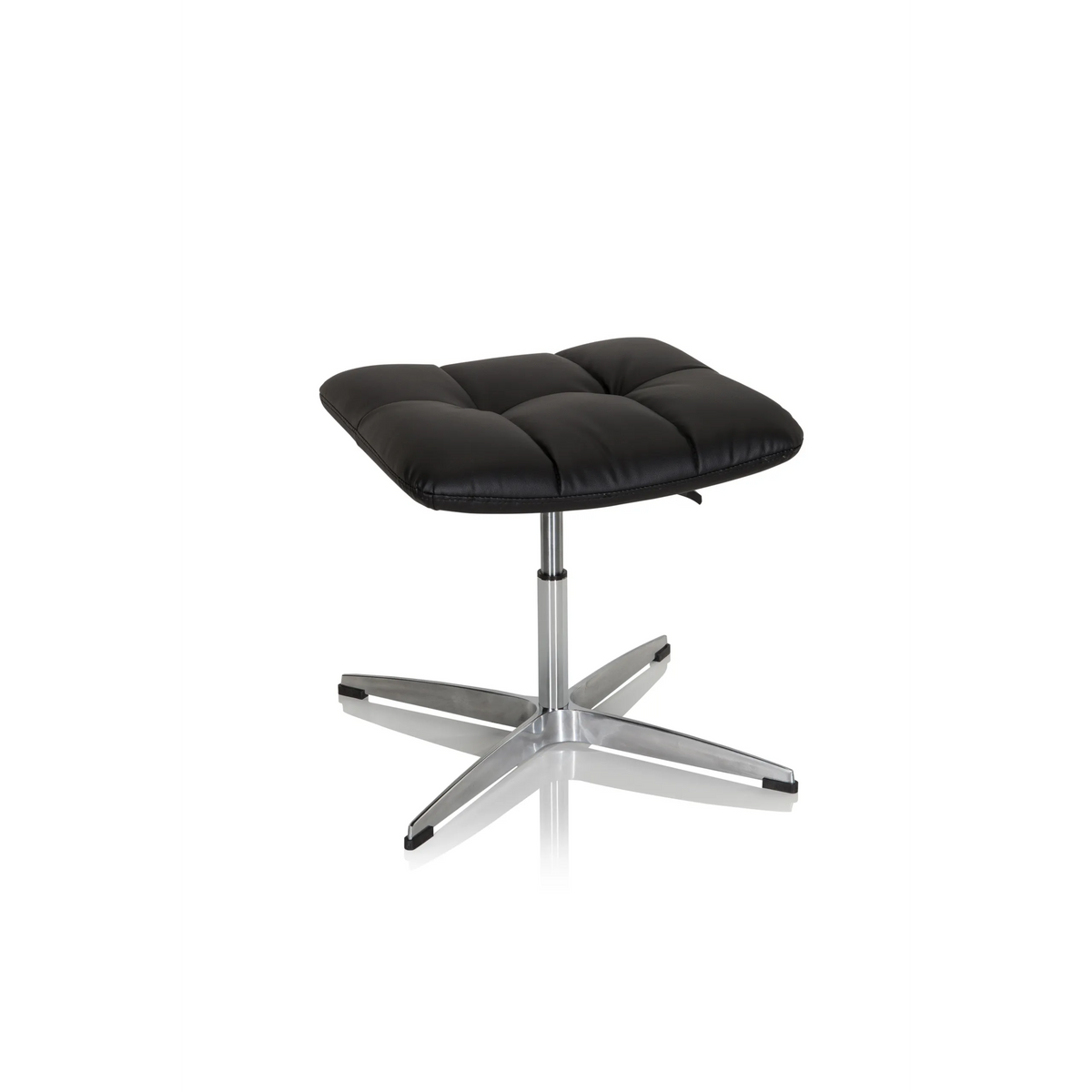 Black upholstered stool SARANTO made of faux leather with a four-star base by hjh OFFICE – 360-degree view (front view 20°)