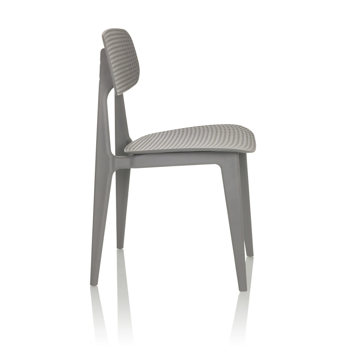 Grey Outdoor chair ARTIFO HOL with perforated backrest and seat by hjh OFFICE – 360-degree view (side profile 75°)