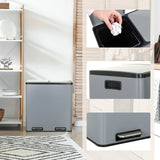 Grey wastepaper bins Clean 13 with lid and foot pedal in different views by hjh OFFICE