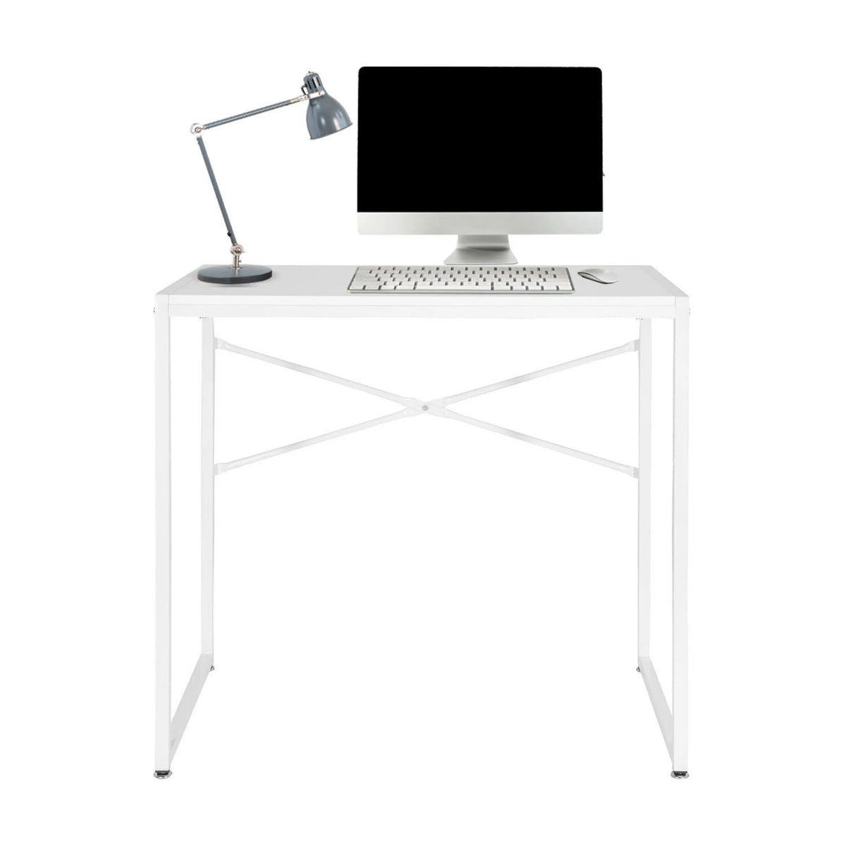 White Office Desk EASY UP H I with X-shaped brace and accessories by hjh OFFICE