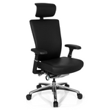 Black Professional Office Chair NOVA made of leather with headrest and five-caster base by hjh OFFICE – 360-degree view (front three-quarter view 40°)