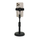Black Mobile phone & tablet holder FLEXMOBI II with adjustable arm and round base by hjh OFFICE