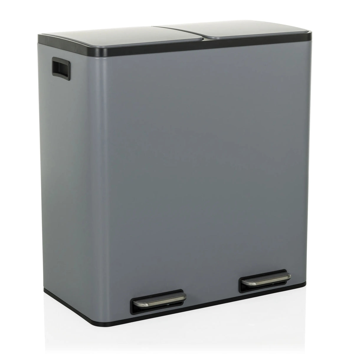Grey Clean 13 wastepaper bin with two compartments and two foot pedals by hjh OFFICE – 360-degree view (front three-quarter view 30°)