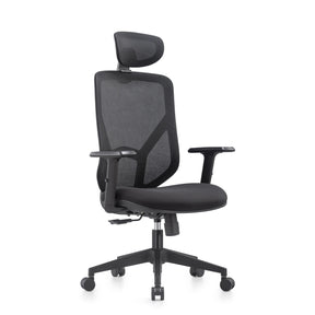 Homeoffice-Bürostuhl BLACORE in Schwarz mit Netzrückenlehne, Kopfstütze und Armlehnen von MyBuero
