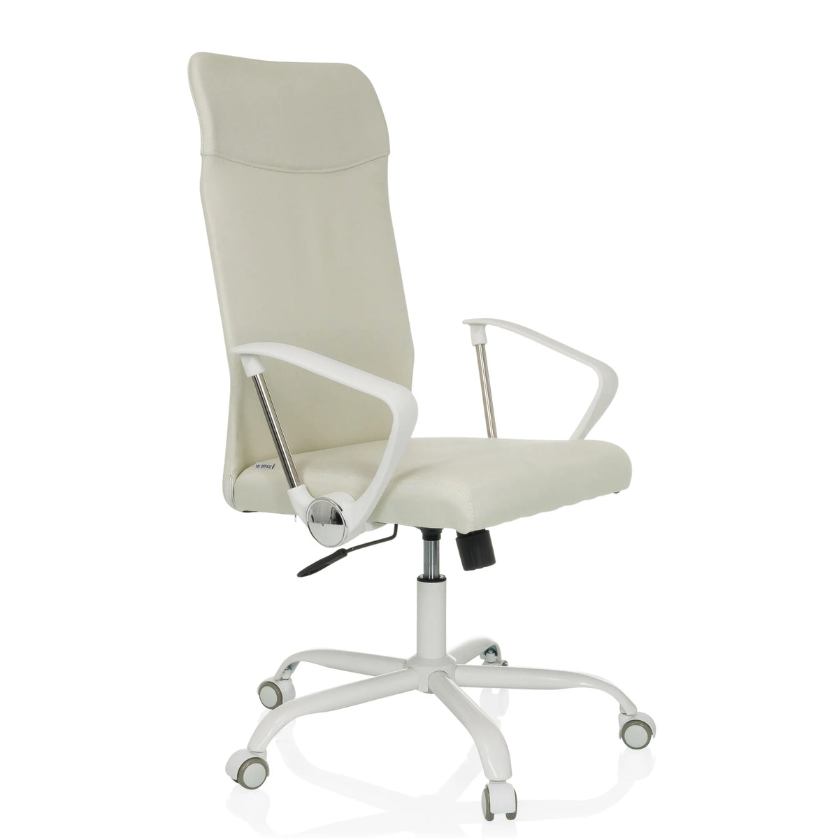 Beige Home Office Chair STRYKA W with armrests and five-caster base by hjh OFFICE – 360-degree view (front three-quarter view 45°)