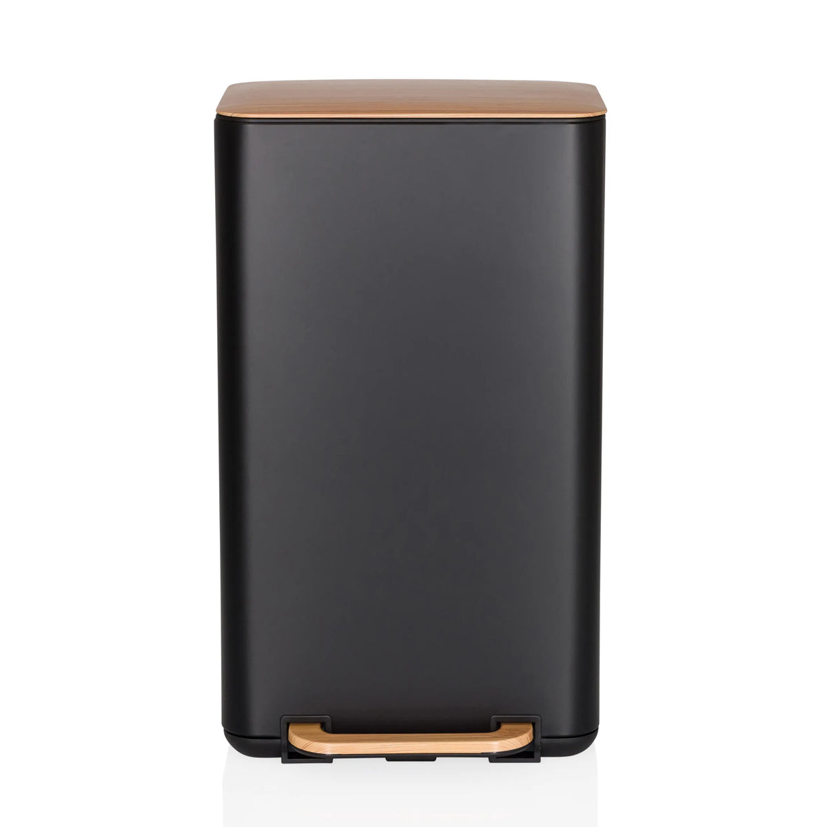 Black CLEAN NATURA wastepaper bin with lid and walnut wood handle by hjh OFFICE
