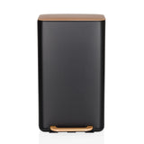 Black CLEAN NATURA wastepaper bin with lid and walnut wood handle by hjh OFFICE
