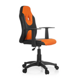 Black and orange Swivel Chair – Children KID GAME AL with mesh back and five-caster base by hjh OFFICE – 360-degree view (front three-quarter view 60°)