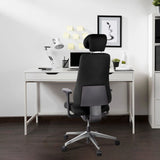 Rear view of the Professional Office Chair PRO-TEC 400 in black with headrest and armrests by hjh OFFICE