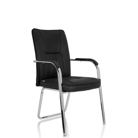 Black guest chair BANDA V with faux leather upholstery and chrome sled base by hjh OFFICE