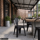 Black Vantaggio Poly bistro chairs at a wooden table outdoors by hjh OFFICE (AI-generated image)