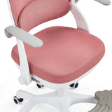Pink padded seat and backrest of the Kiddy Smart Step children's swivel chair with a white frame by hjh OFFICE