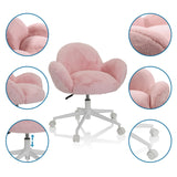 Pink Swivel Chair – Children KID TEDDY with fluffy cover, white base and castors by hjh OFFICE