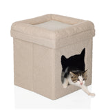 Beige cat house PAWY ES with soft plush cover and a small kitten inside by hjh LIVING