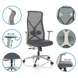 Professional Office Chair AZURRO WHITE in grey with various detailed views of the adjustment options by hjh OFFICE