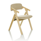 Beige folding chair SCANDIO with armrests and wooden frame by hjh OFFICE – 360-degree view (front three-quarter view 45°)