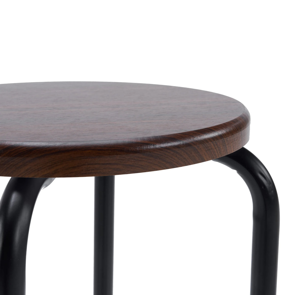 Round walnut-look seat of the ALRANDA stool with a black base by hjh LIVING