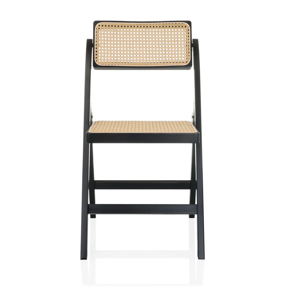 Black Folding chair TUDELA BAMBOO with brown Viennese straw seat and backrest by hjh LIVING – 360-degree view (front view 0°)