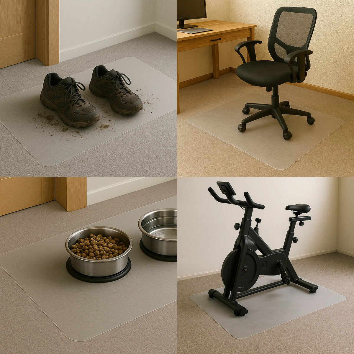 ULTIMAT II office mat made of transparent polycarbonate in various application scenarios on carpet by Floortex