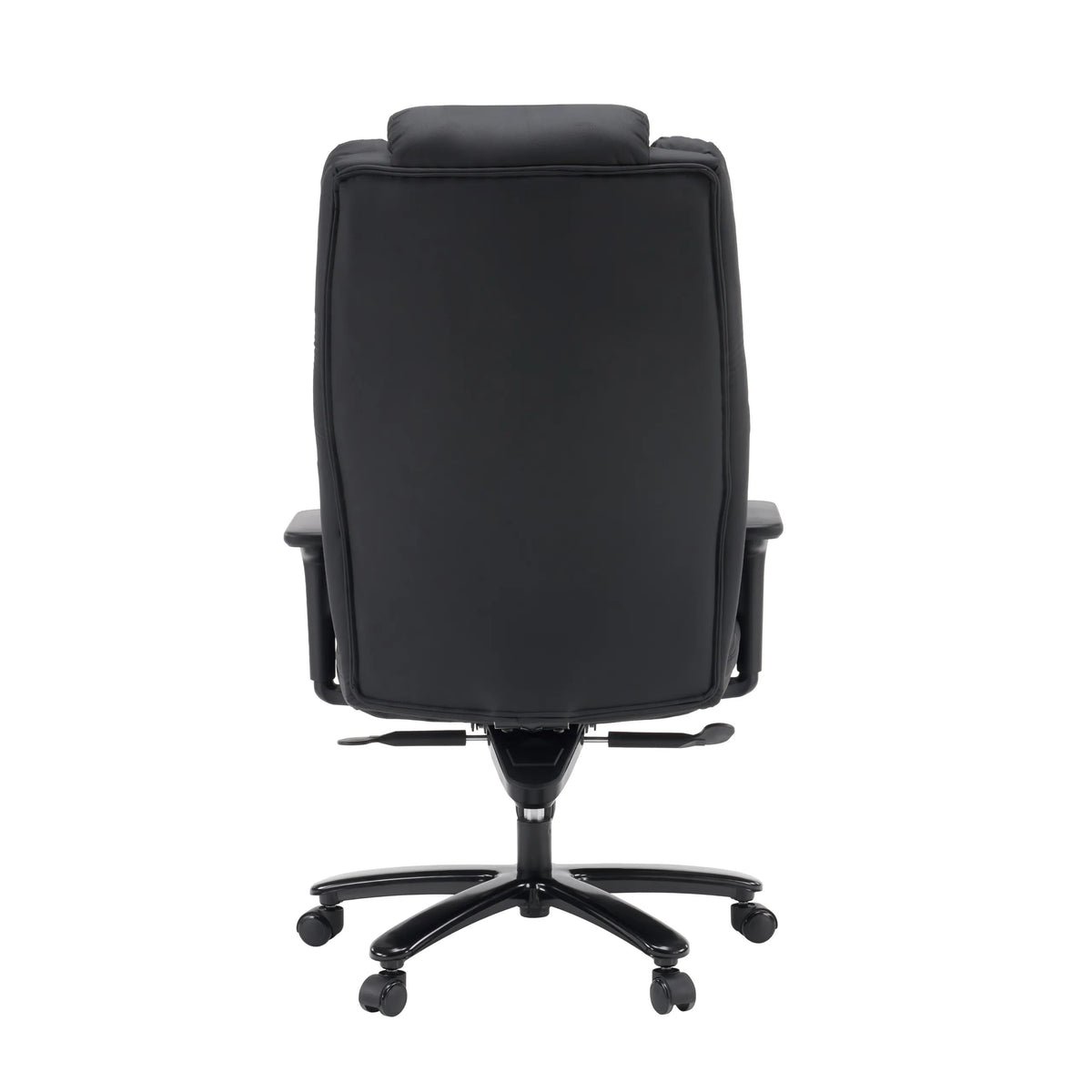 Rear view of the XXL Pullmann Gen2 swivel chair in black faux leather with five double castors by hjh OFFICE