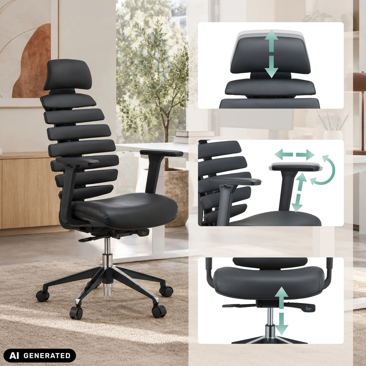 Height-adjustable headrest, armrests and seat height of the ERGO LINE II PRO Professional Office Chair in black by hjh OFFICE