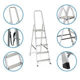Aluminium Folding Ladder SOLID III with five steps, carrying strap and non-slip feet by hjh OFFICE