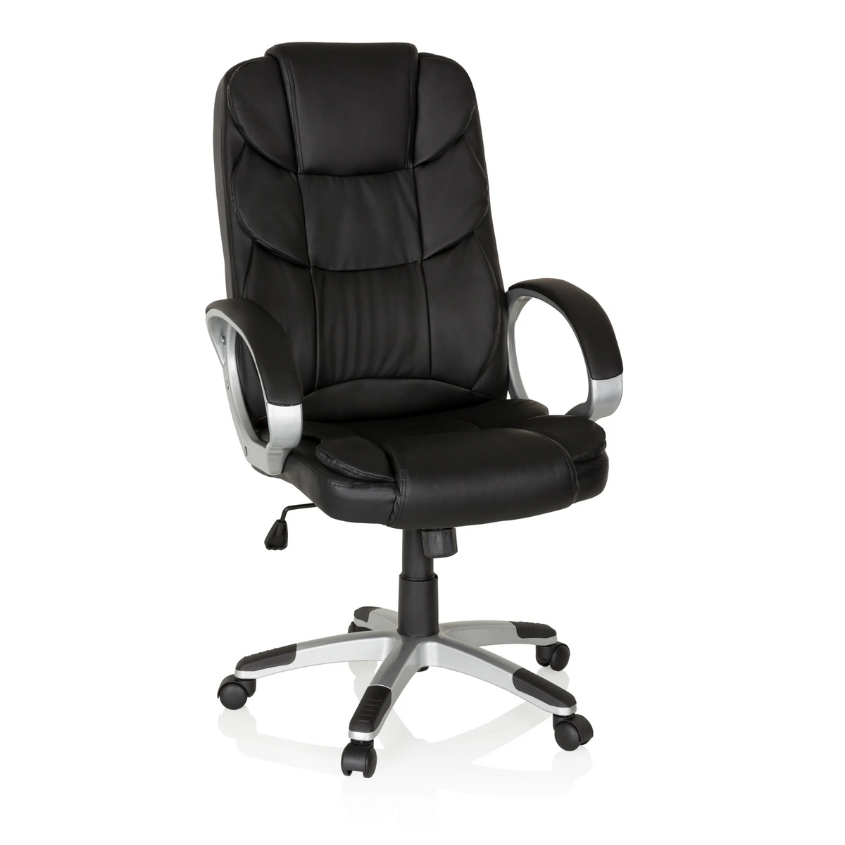 Black Home Office Executive Chair RELAX BY155 with armrests and five-caster base by MyBuero – 360-degree view (front view 20°)