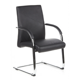 Black cantilever chair BAROLO V with armrests and chrome sled base by hjh OFFICE – 360-degree view (front three-quarter view 40°)