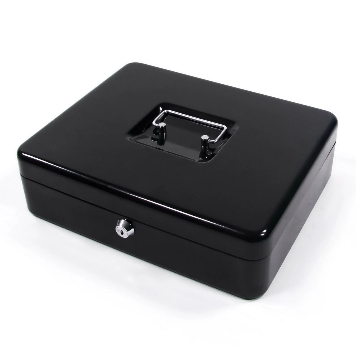 Black Cash box SAFE with silver-coloured carrying handle and lock by hjh OFFICE