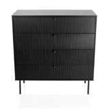 Black Chest of drawers KARBY K with four ribbed drawers and slim legs by hjh LIVING – 360-degree view (front view 0°)