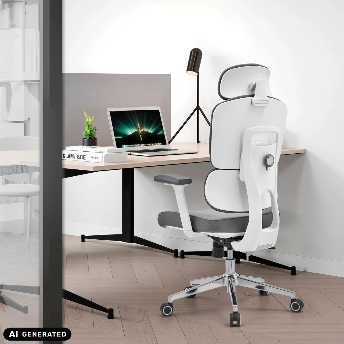 Professional Office Chair Ergomy WF 2 in grey with white frame and headrest by hjh OFFICE (AI-generated image)