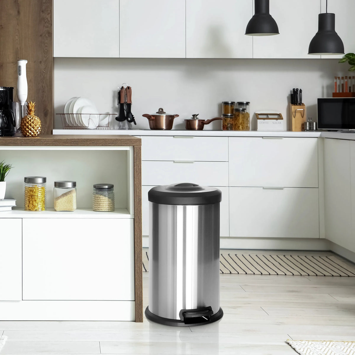 Silver Wastepaper CLEAN X with 40 litres volume and black lid by hjh OFFICE