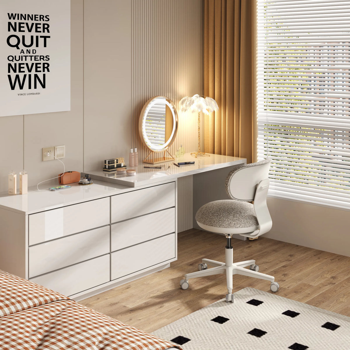Grey SITMOTION W home office chair with castors in front of a white dressing table by hjh OFFICE