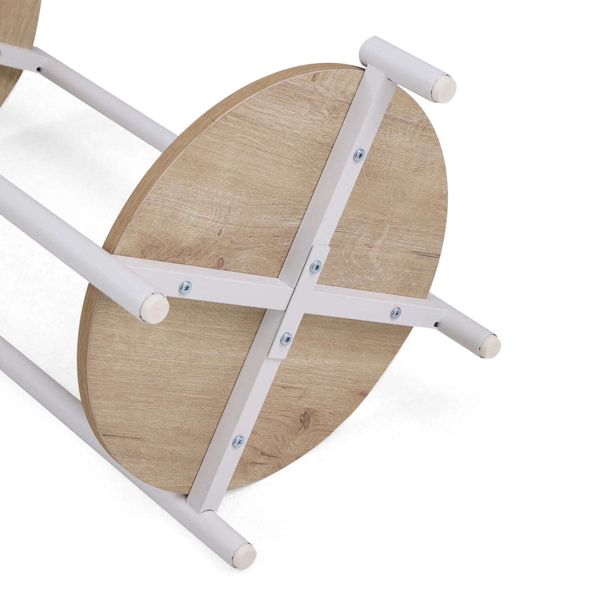 Underside and frame of the Nestup 1 side table in white and oak by hjh LIVING