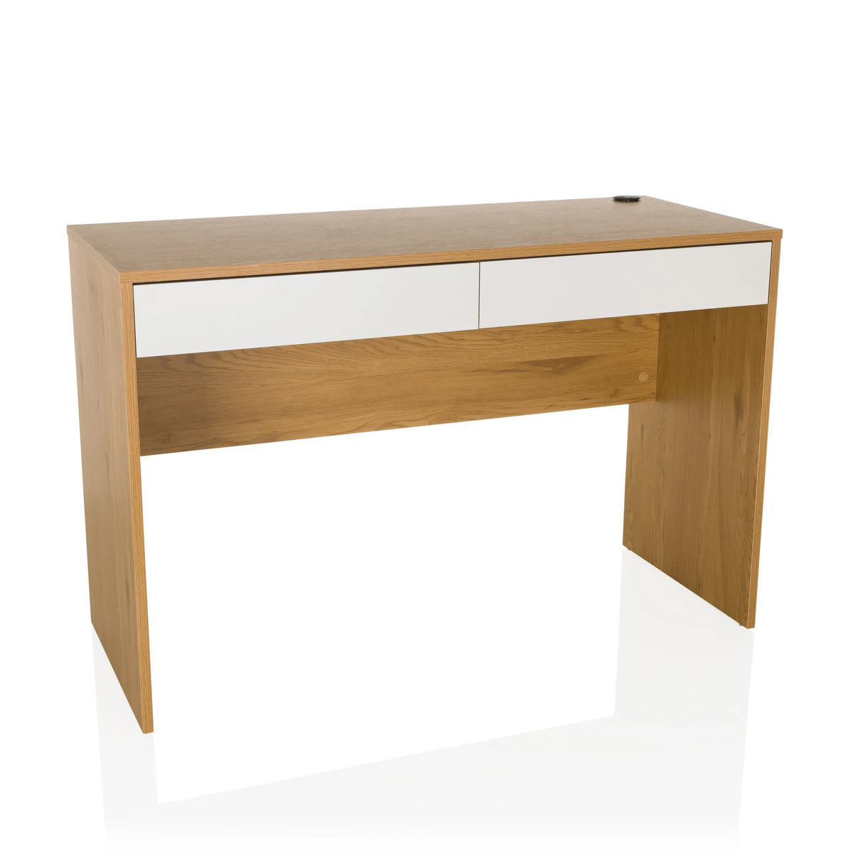 Office Desk BERGA in oak and white with two drawers and cable outlet by hjh LIVING – 360-degree view (front view 15°)